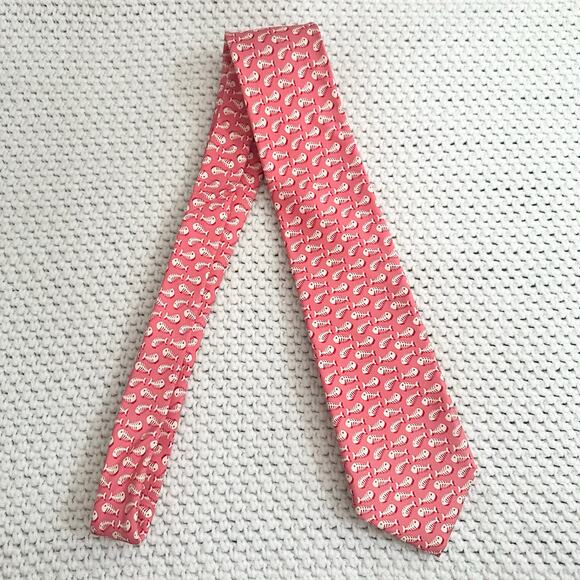 Vineyard Vines Martha's Handpicked Shep Ian Salmon Pink Fish Bones Silk Tie - Picture 6 of 7